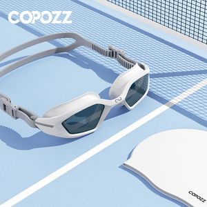 Goggles COPOZZ Men Professional Swimming Goggles Electroplate Swim Glasses Anti Fog UV Protection Adjustable Adult Swim Eyewear Women 230419