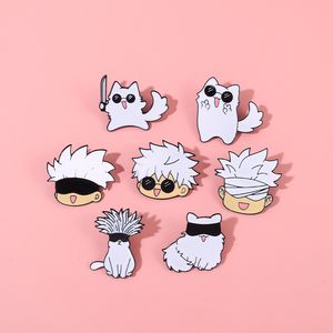 Gojo Satoru and Cat Enamel Pins, Custom Anime Brooches, Lapel Badges, Cartoon Funny Cos Animal Jewelry Gift for Kids Friends