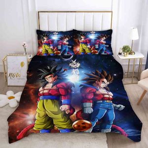 Goku Anime con pelo negro y vestido amarillo Juego de cama con estampado 3d Funda nórdica Colchas Textiles para el hogar Ropa de cama
