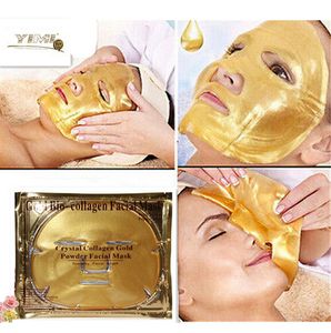 Gold Bio-Collagen Mascarilla facial Mascarilla Crystal Gold Powder Collagen Mascarilla facial Hidratante Antienvejecimiento Blanqueamiento Mascarillas doradas regalos