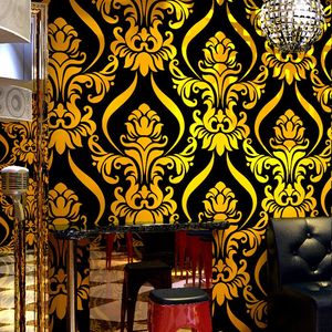 Papel tapiz de Damasco de lujo con textura de oro, negro, rojo, 3D para sala de estar, dormitorio, paredes, vinilo, rollos de papel de pared florales europeos