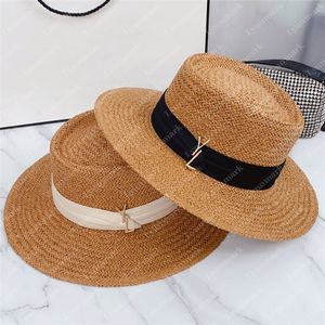 Or Boucle Chapeau De Paille Pour Femme Designer Plage Chapeaux D'été Herbe Tresse De Luxe Hommes Plat Équipé Seau Chapeau Bob Vacances Sunhats Casquette