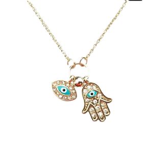 Collier chaîne en or Turquie bleu mauvais œil Hamsa main Fatima Palm pendentif livraison directe bijoux colliers pendentifs Dhtdy