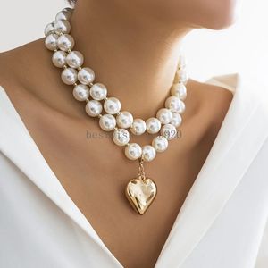 Color dorado lindo dulce ccb boads collar de gargantilla para mujeres regalo de boda regalos de plástico colgante colgante de corazón joyas de perlas