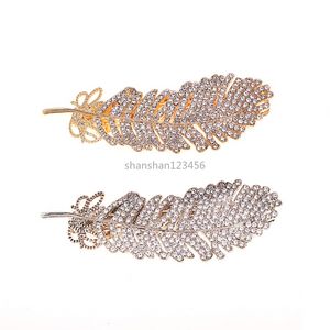 Pinza para el pelo con plumas de diamante dorado, pasadores, tocado, horquilla, pinzas de resorte, pasador para mujeres y niñas, joyería de moda