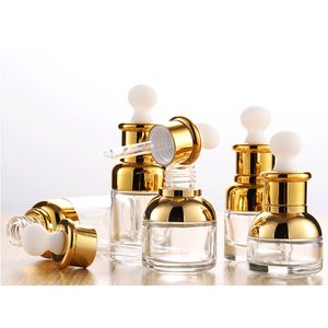 Flacon compte-gouttes en verre doré 20 30 flacons de sérum de luxe de 50 ml avec capuchon brillant pour huile essentielle