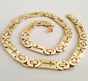 Or énorme lourd byzantin plat chaîne collier en acier inoxydable 316L creux bijoux hommes chaîne collier lien gros bijoux 11mm7984172