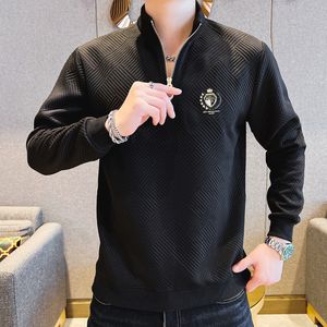 Sudadera con cuello levantado y cremallera de retazos de línea dorada para Hombre, ropa de calle, insignia de corona de lujo, Sudadera con capucha para hombre, Sudadera de fiesta para Hombre S-4XL