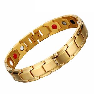 Pulseras magnéticas de salud para hombres y mujeres de oro, brazaletes negros de acero inoxidable 316L, abalorio de germanio, pulsera de motorista, joyería