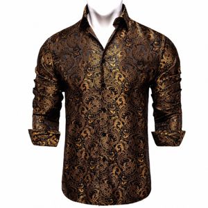 Oro Paisley Negro Lujo Mens Dr Shirts LG Manga Tuxedo Wedding Party Hombres Ropa DiBanGu F2Aw #