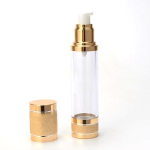 Botella sin aire cosmética rosa dorada, 15ml, 30ml, 50ml, dispensador de bomba recargable, botellas para loción, contenedor de cosméticos