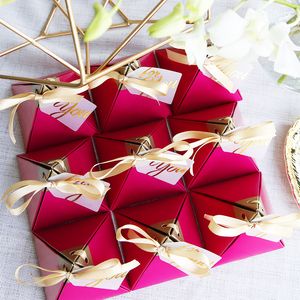 Boîte à bonbons de mariage plaquée or, Triangle, fournitures de Festival de mariage, boîte à bonbons Rose, cadeau de compagnon de mariage