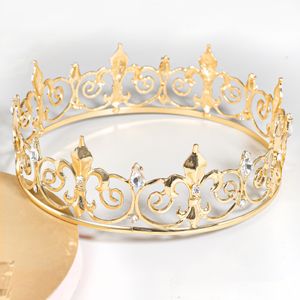 Tocados Corona redonda dorada Rey Reina Boda Tiara Novia Tocado Fiesta Accesorios para el cabello de cristal