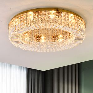 Luces de techo de cristal redondas de oro Accesorio LED Lámpara colgante americana moderna Lámparas colgantes brillantes de lujo europeas 3 Luz blanca Regulable Iluminación interior para el hogar