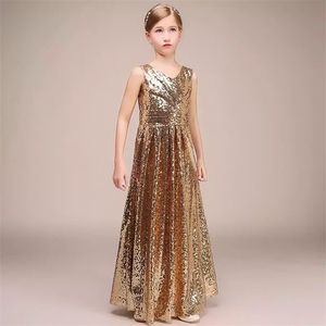 Paillettes d'or Girl Party Dress Design Ballroom Performance Robe Soirée Vêtements de bébé E17170 210610