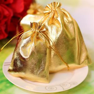Sacs d'emballage en tissu or argent pochettes à bijoux faveurs de mariage sac cadeau de fête de noël 7x9cm 9x12cm284Z