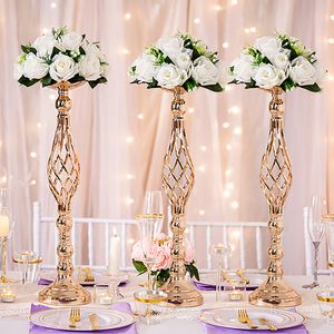 Jarrones de flores de oro/plata, soporte para velas, decoración de boda, ramo de flores de plomo para carretera, accesorios de fiesta, pilar de centro de mesa