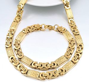 Gold Silver Men Byzantine Necklace Bracelet New Design Jewelry Set Party Chains Long Trendy Accessory