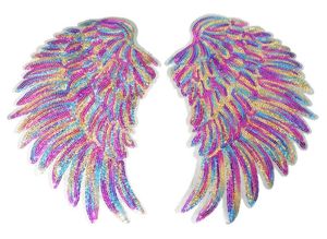 Gold Silver Rainbow Sequin Feather Angel ailes coudre le fer sur les plaques 33 cm pour la robe jeans chemise bricolage Appliques décoration7106835