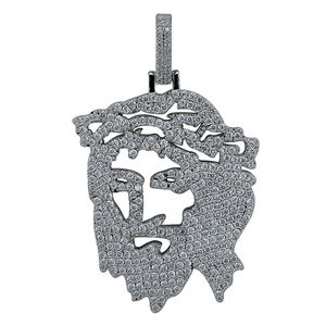 Oro plata sólida espalda fantasma Jesús cabeza colgante collar ICED OUT completo CZ hombres Hip Hop joyería regalo