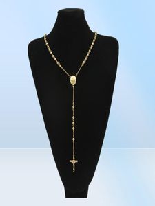 Chaîne de perles en acier inoxydable doré, pendentif jésus-Christ, chapelet Long, collier Hip hop pour hommes et femmes, bijoux 3415598