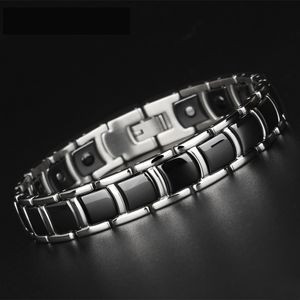 Or Acier Inoxydable Bijoux Faits À La Main Classique Lien Bracelet Magnétique Hommes Santé Amitié Hommes Noir Blanc Céramique Bracelets220J