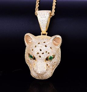 Gold Star Hip Hop Jewelry Leopard Cabeza colgante collares de animales Collar de hielo de la calle Gold Rock con cadena5469937