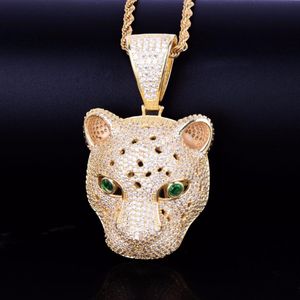 Bijoux Hip Hop étoile en or, pendentif tête de léopard pour hommes, colliers d'animaux, Rock Street Ice Out, collier avec chaîne 324p