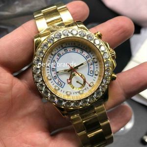 Gold YM Automatic Wallwatch Big Diamonds Bisel 41 mm de alta calidad Reloj White White Dial Acero inoxidable Watc300a resistente a agua