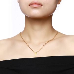 Collier croix dorée pour femmes, pendentifs petites croix à la mode, or jaune 14 carats, bijoux religieux, cadeau