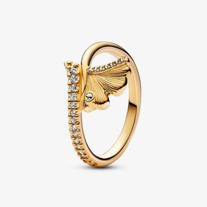 Anneau de feuille Golden Ginkgo pour Pandora Real Sterling Silver Fashion Fashion Party Designer Rings For Women Sisters Gift Luxury Gold Ring avec coffre d'origine