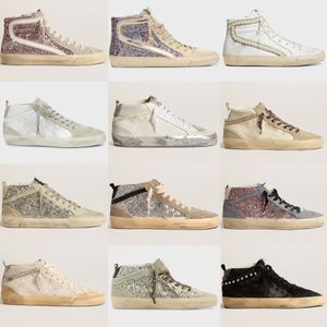 Golden Mid Star Top High Chaussures Mode Baskets Italie Classique Blanc Do-old Dirty Designer Homme Femme Chaussure Rose-Or Glitter Et Cuir