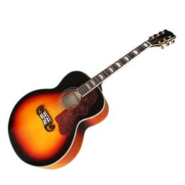 Golden Tuners Guitarra acústica de 43 pulgadas de tabaco Sunburst con diapasón de palisandro, golpeador rojo, se puede personalizar