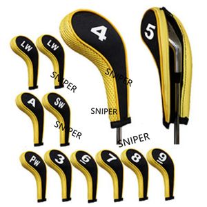 Couvre-tête de Golf 10 pièces en caoutchouc néoprène Golf Club fer Putter protéger ensemble numéro imprimé avec fermeture éclair pour homme femmes 240108