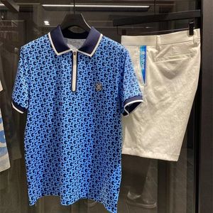 Golf Ropa de moda de manga corta para hombre Camisa polo estampada con media cremallera Tacto elástico Sensación suave Golf Top 220707