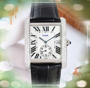 Bonne belle montre masculine Mouvement de quartz Mouvement de luxe Automatique Date de diamant à deux lignes Square carrée de char romain