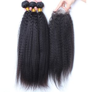 Puntos de cabello liso de buena calidad con cierre de encaje 4pcslot tejidos de cabello de yaki grueso italiano con cierre de encaje 4x49749900