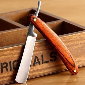 Bonne qualité bord droit en acier inoxydable couteau de rasage pliant outils d'épilation en bois Handle213y