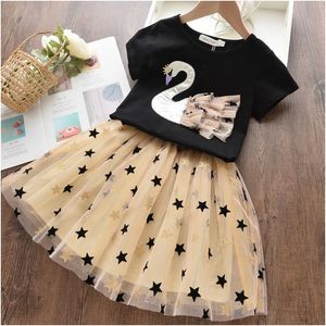 Bonne Qualité D'été Filles Vêtements Ensembles Jolie Fille À Manches Courtes T-shirts + Tutu Fil Jupes 2 pcs Ensemble Enfants Tenues Enfants Costume Vêtements 2-7 Ans