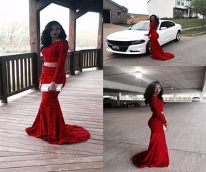Hermoso 2019 brillante Red Full Lace Two Pieces Vestidos de noche Sheer Long Smermaid Dresses Prom Vestidos de fiesta formales personalizados2692993