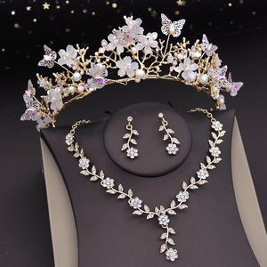 Magnifiques diadèmes papillon, ensembles de bijoux de mariée et couronne de fleurs, collier ras du cou, accessoires de mariée, 240202