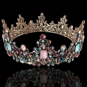 Gorgeous Colorful Circle Royal Queen King Tiaras y coronas Pageant Prom Diadema nupcial Wedding Hair Jewelry Head Accessories X0625