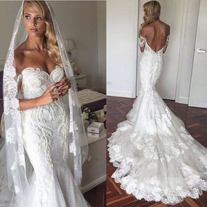 Precioso encaje Nuevos vestidos de sirena Aplicación Dubai Estilo Árabe Estilo Árabe Pétido Vestidos de novia de boda sin espalda Vestidos