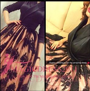 Superbes robes de soirée Myriam Fares 2019 robe d'occasion A-ligne col en V thé longueur robes de bal formelles appliques fête célébrité arabe Qatar