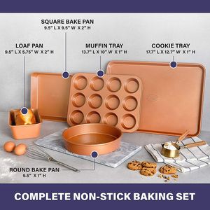 Copper Bakeware Set with Nonstick Titanium Ceramic Coating 5 Pcs Bakeware Set