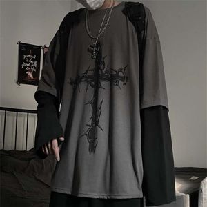 Tops góticos de estilo gótico, camiseta de manga larga Punk para hombre, ropa informal japonesa, tops coreanos de gran tamaño y2k 210721224M
