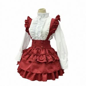 Gothique Lolita Dr Femmes Rouge Blanc Maid Dr Sweet Lolita Dr Kawaii Vêtements Halen Costume 21dn #