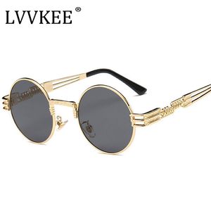 Gothique Steampunk lunettes de soleil hommes femmes métal Wrap lunettes rondes marque Designer lunettes de soleil miroir haute qualité UV400