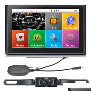 Accessoires de voiture GPS HD 7 pouces Navigation de voiture Navigateur mains Bluetooth Avin Caméra de recul sans fil 8 Go Cartes TTS avec Sunsha Dhgoq
