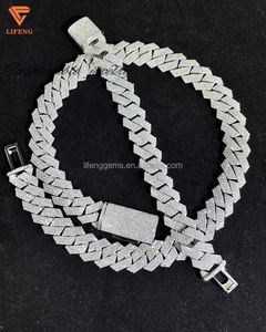 Certificado GRA Moissanite Diamond 15 mm 18 mm de 20 mm de ancho 3ROWS 4ROWS 925 Silver Cuban Link Chain for Men Hip Hop Collar